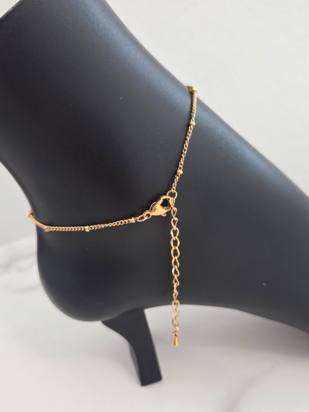 Gold Elephant Charm Anklet Dainty Minimalist Beaded Chain Jewelry - Picture 9 of 15